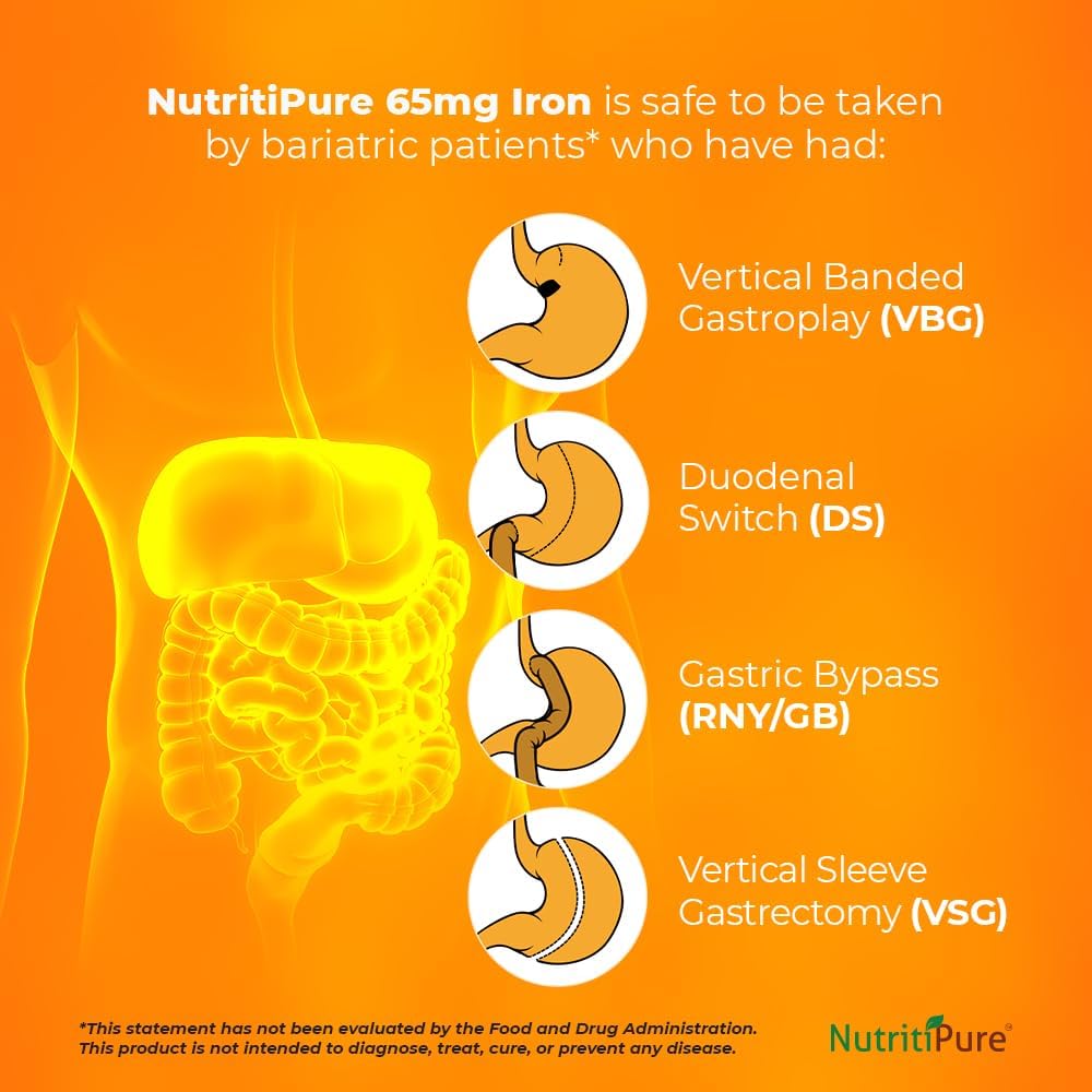 Chewable Iron with Vitamin C 65mg - Orange Flavored Tablets 60 Count - Pack of 2