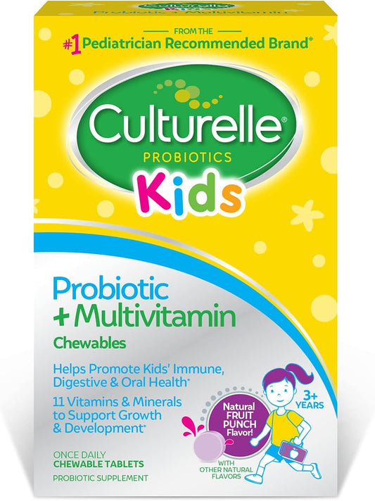 Chewable Kids Probiotic & Multivitamin with 11 Vitamins - 30 Count, Ages 3+, Digestive, Oral, & Immune Support
