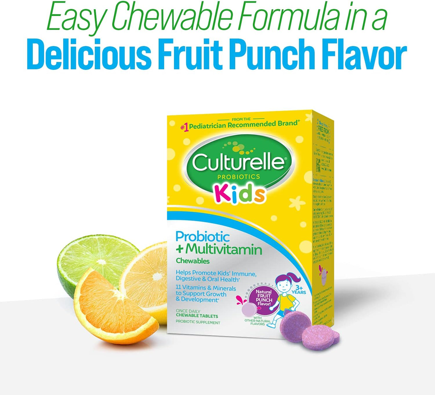 Chewable Kids Probiotic & Multivitamin with 11 Vitamins - 30 Count, Ages 3+, Digestive, Oral, & Immune Support