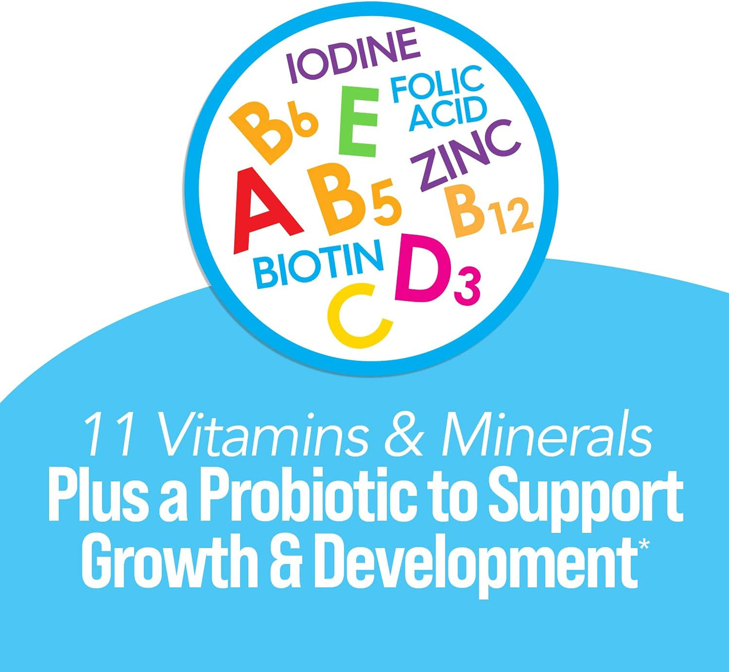 Chewable Kids Probiotic & Multivitamin with 11 Vitamins - 30 Count, Ages 3+, Digestive, Oral, & Immune Support