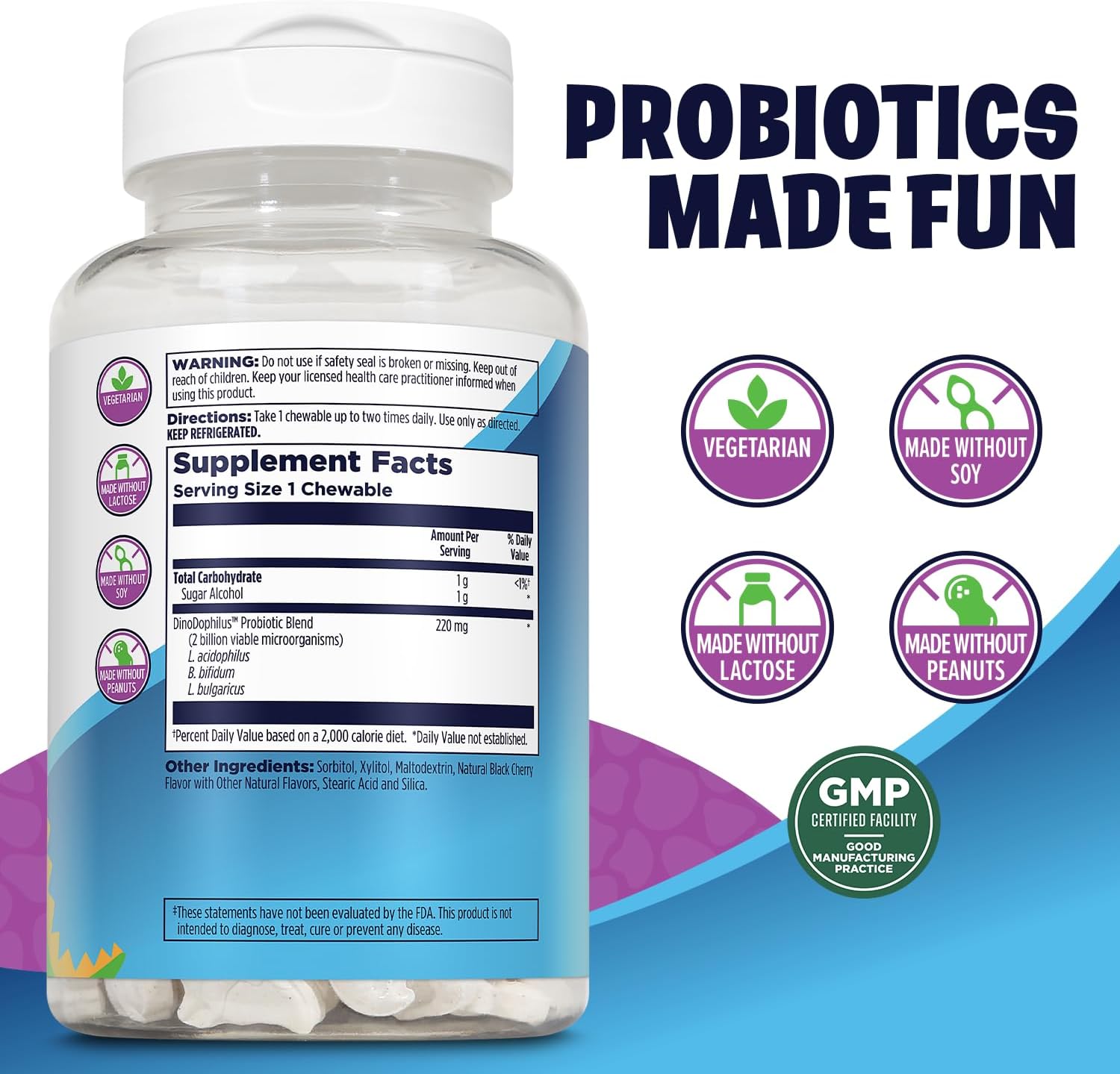 Chewable Kids Probiotic with 2 Billion CFU, Natural Black Cherry Flavor, 60 Servings