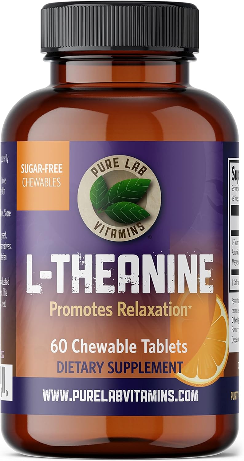 Chewable L-Theanine 125mg Tablets for Brain Memory, Focus & Relaxation - 60 Count - Adult Sleep Quality Supplement