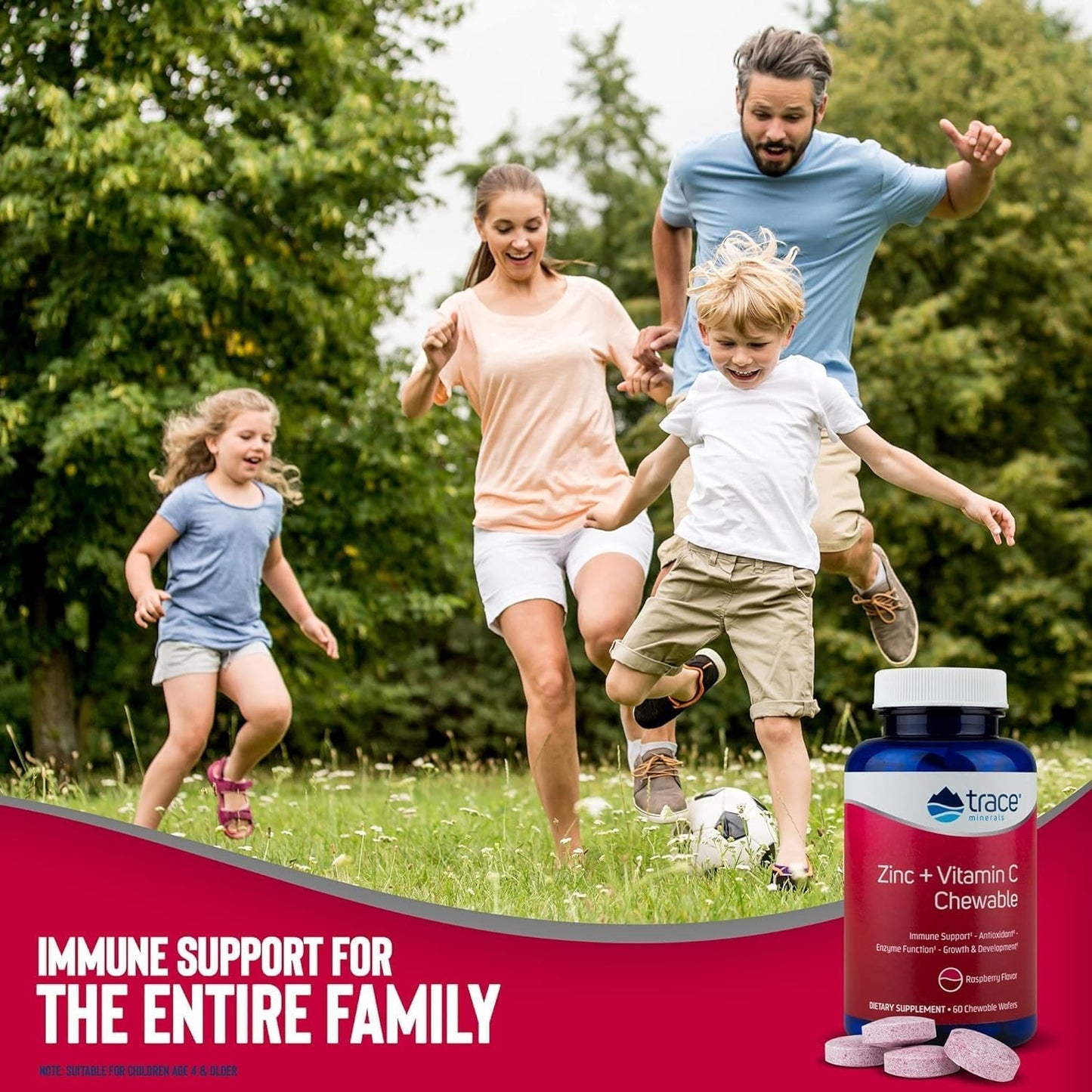 Chewable Multivitamin with Zinc, Vitamin C, and Trace Minerals for Immune Support and Healthy Growth - Raspberry Flavored, 60 Servings