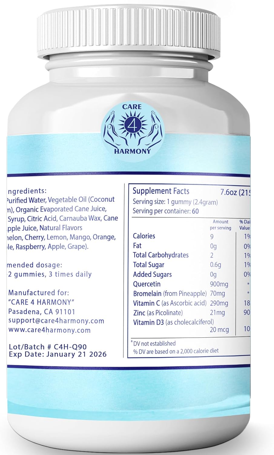 Chewable Quercetin Gummies with Bromelain, Vitamin C, Zinc, and Vitamin D3 - 900mg Quercetin Supplements for Kids and Adults