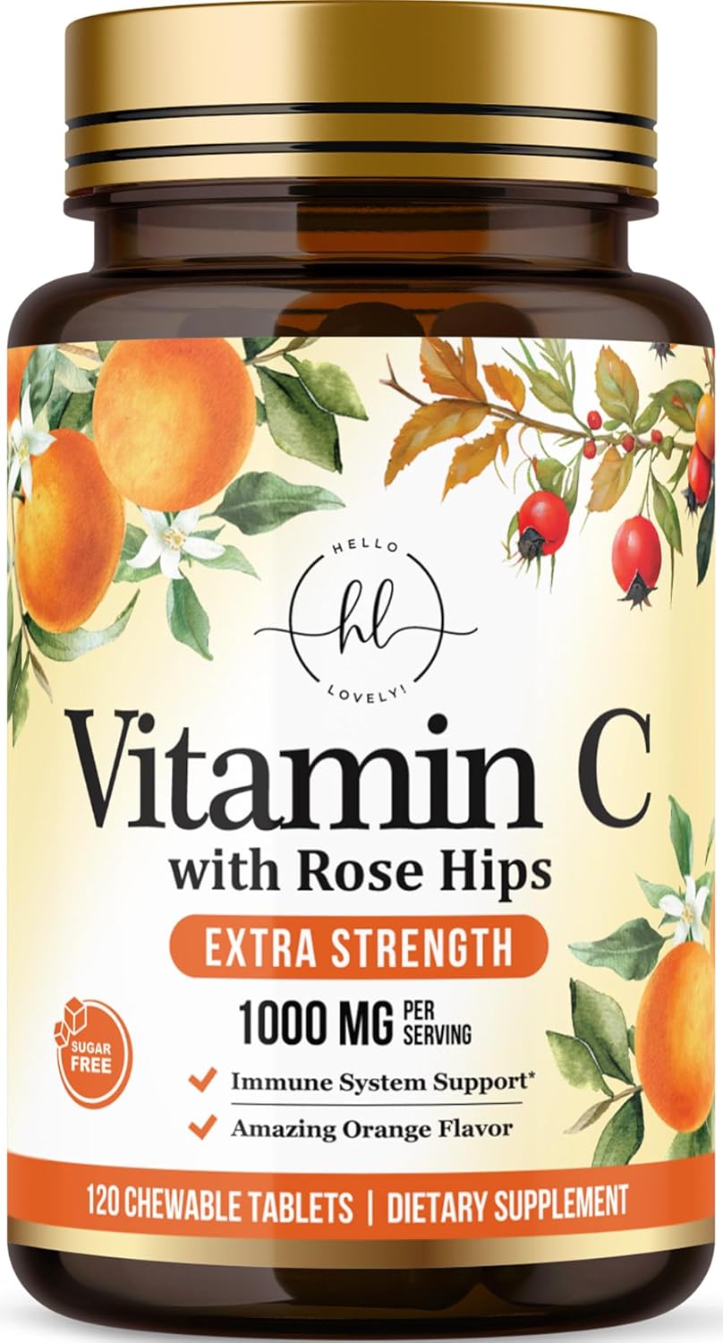 Chewable Vitamin C 1000mg with Rose HIPS Bioflavonoids - Immune Support & Antioxidant Protection - 120 Tablets