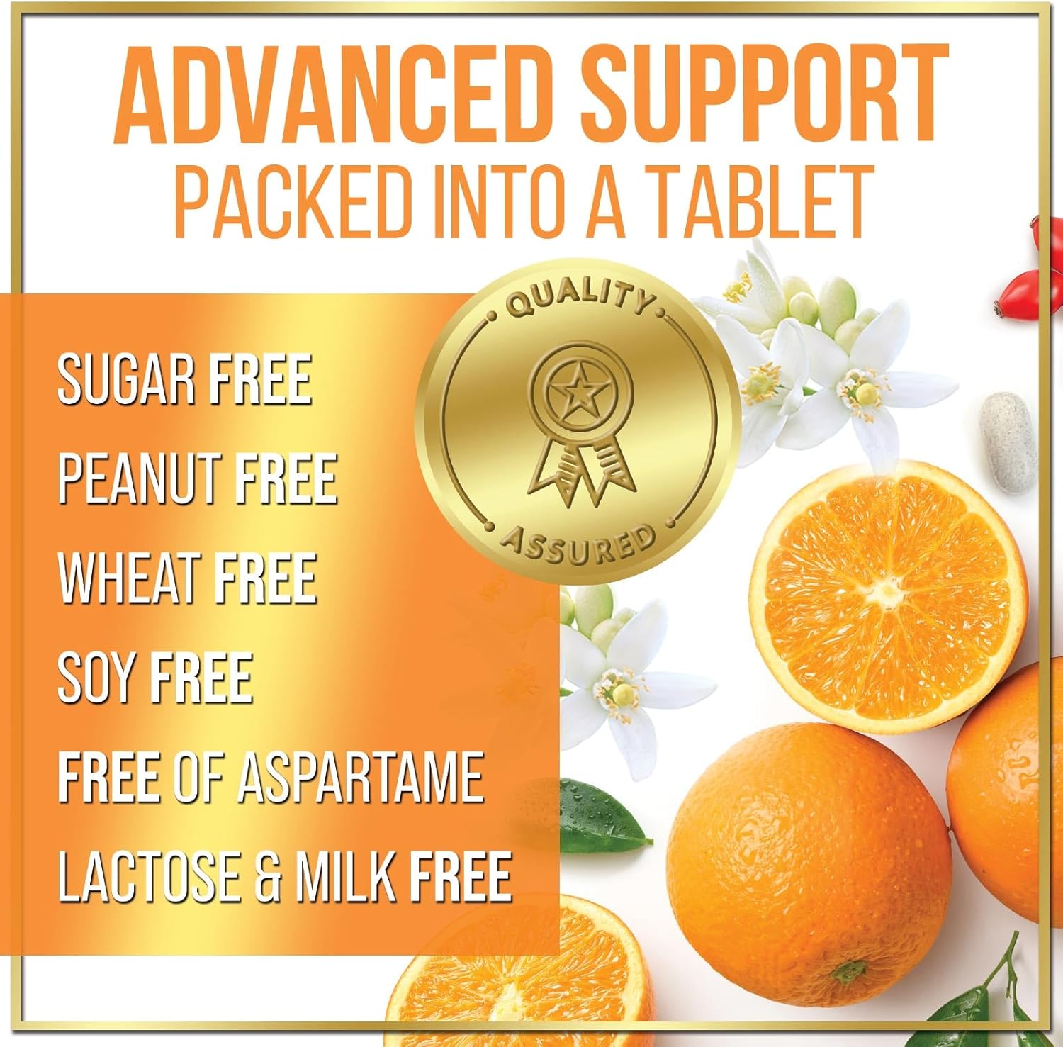 Chewable Vitamin C 1000mg with Rose HIPS Bioflavonoids - Immune Support & Antioxidant Protection - 120 Tablets