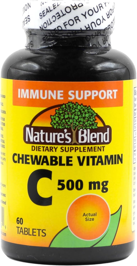 Chewable Vitamin C Tablets - Low Sugar, Tooth-Friendly Essential Vitamin - 500mg, 60 Count