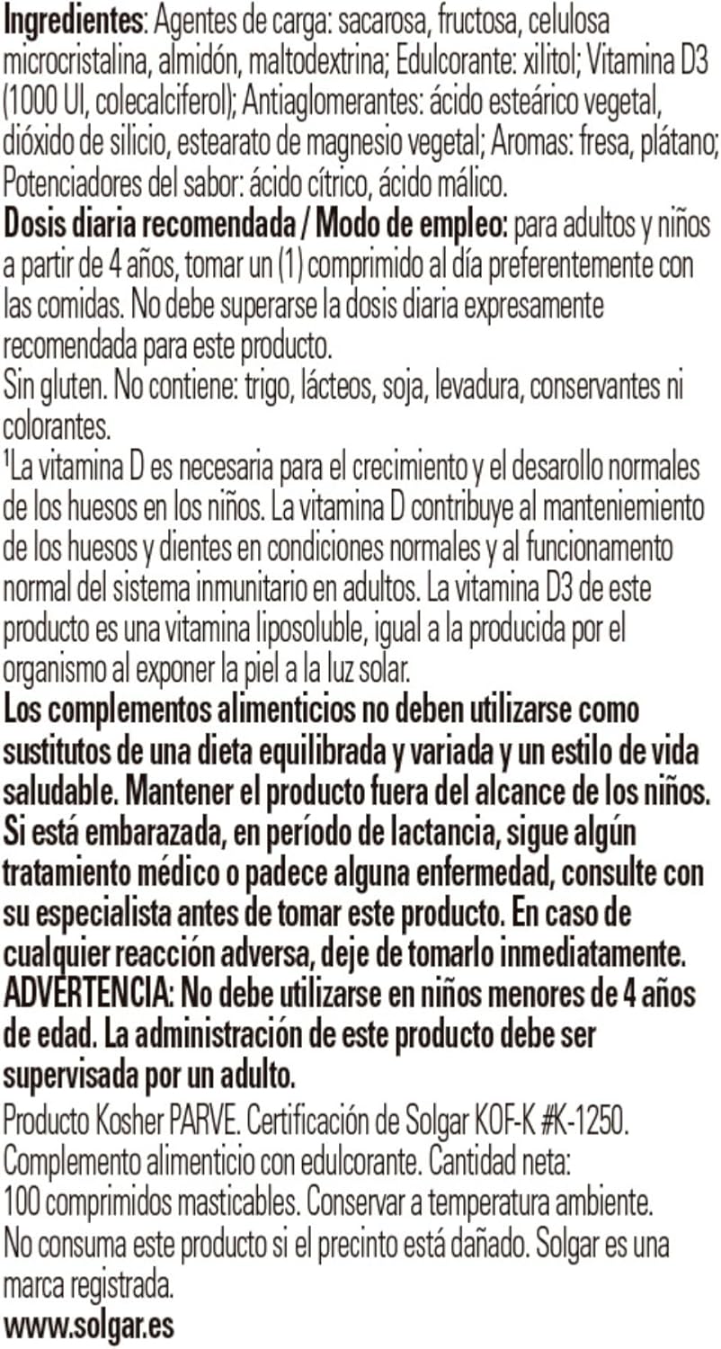 Chewable Vitamin D3 Tablets - 100 Count, 1000 IU by SOLGAR