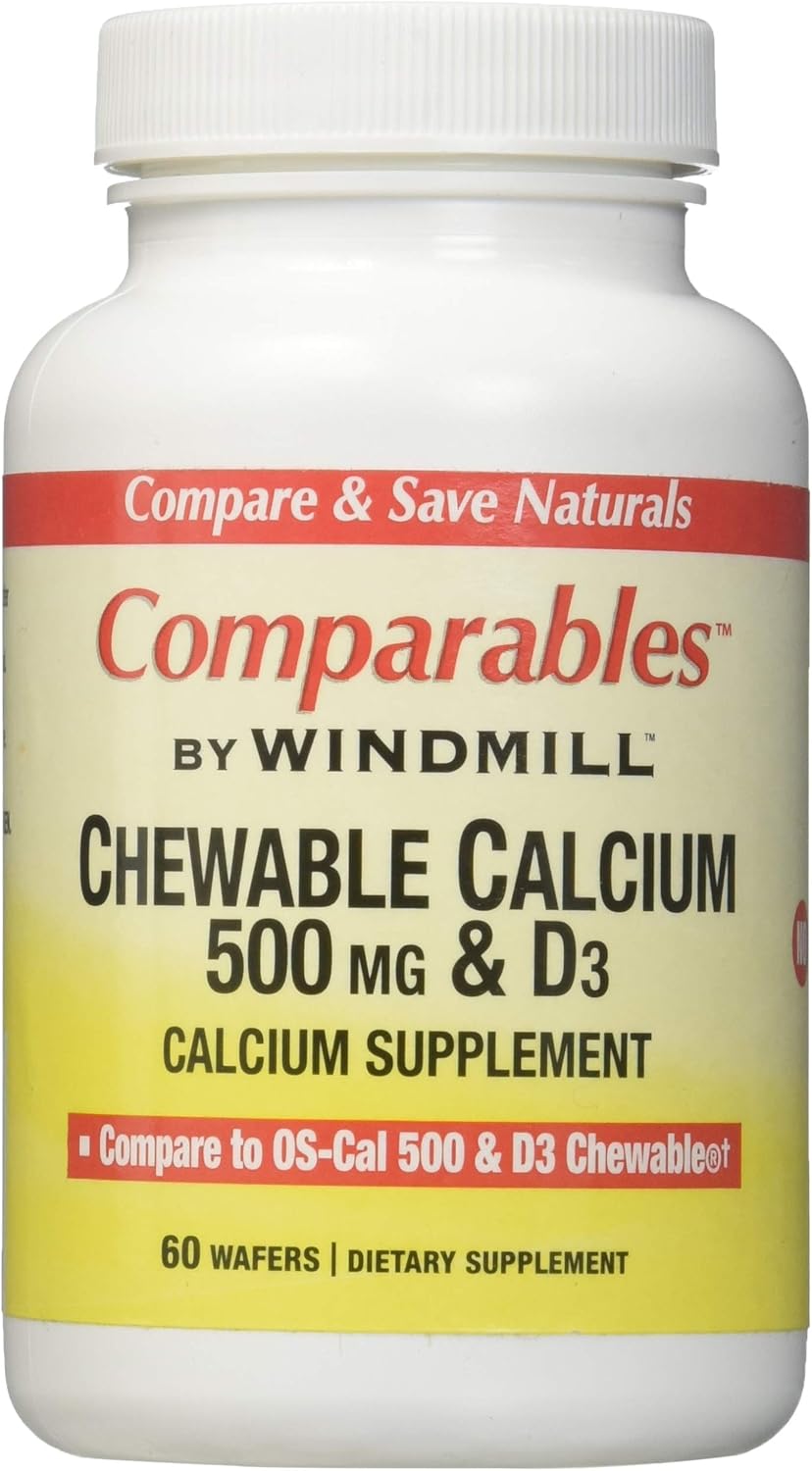 Chewable Windmill Calcium 500MG Tablets - 60 Count Bottle