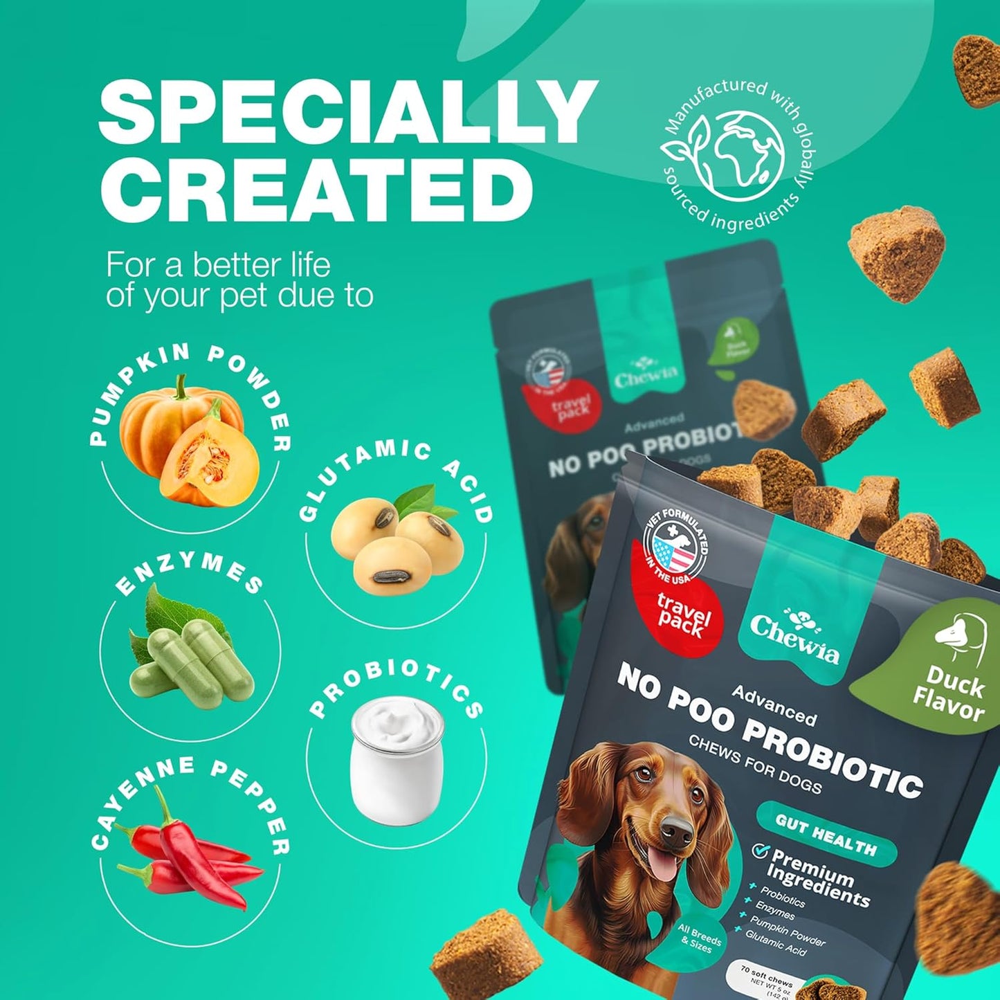 Chewia Coprophagia Deterrent Chews for Dogs - Probiotics and Enzymes for Digestive Health - Canine Stool Eating Prevention-Treats for Digestive, Dental, Gut & Immune Health