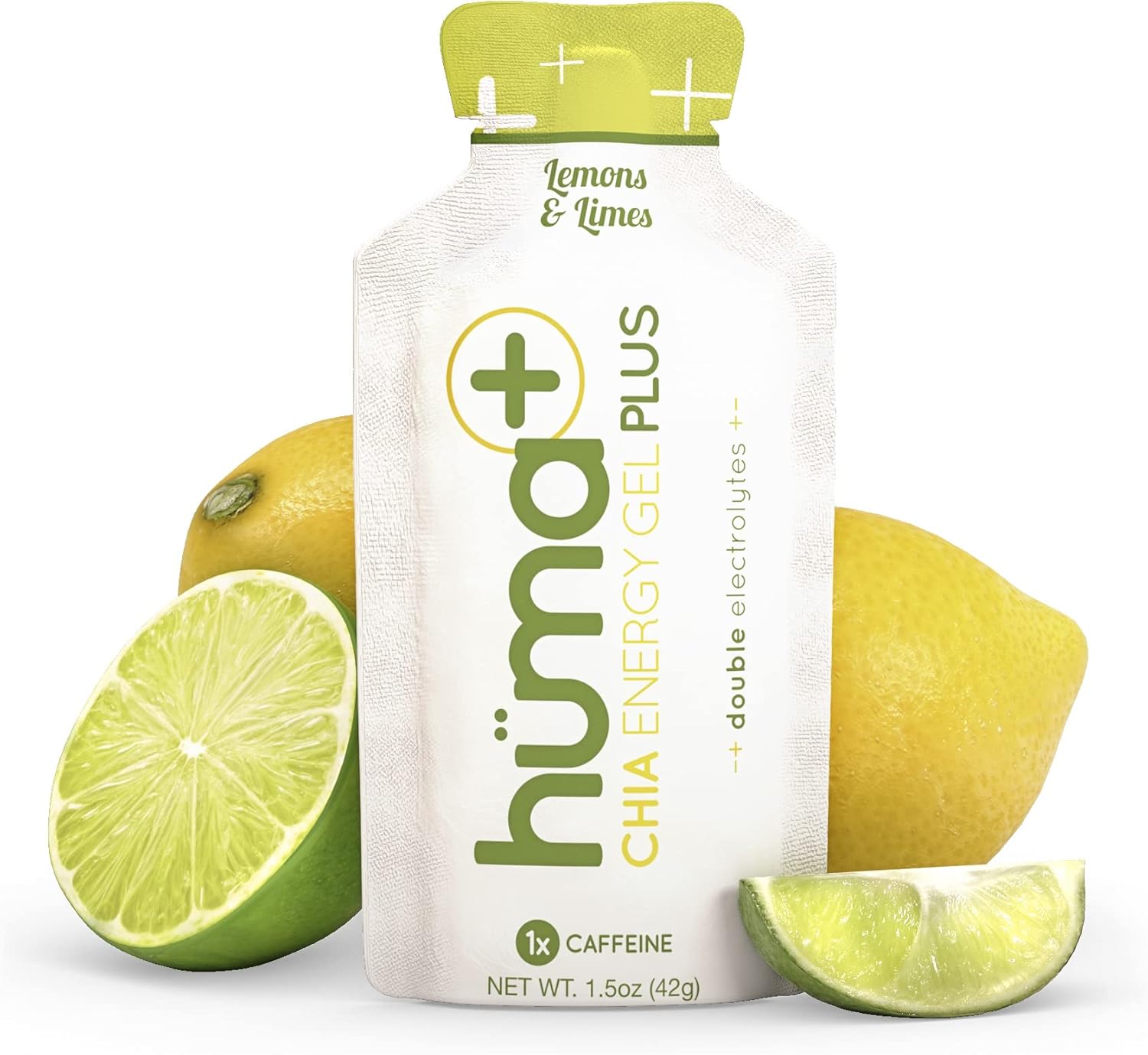 Chia Energy Gel - Lemon Lime Flavor, 24 Pack of Huma Plus with Double Electrolytes and 1x Caffeine - Stomach-Friendly Real Food Energy Gels