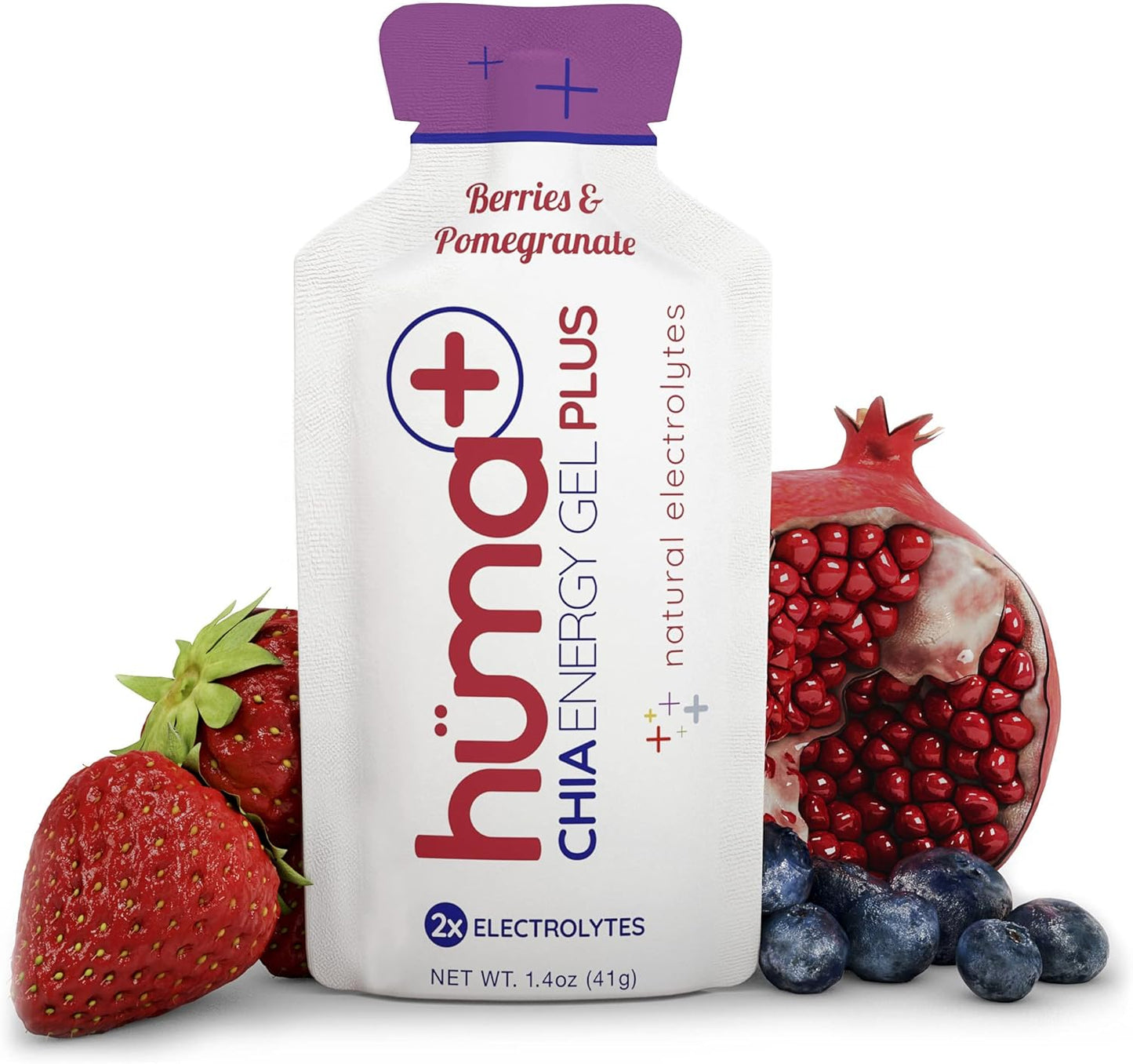 Chia Energy Gel with Double Electrolytes - Berries & Pomegranate Flavor, 12 Pack - Real Food Energy Gels for Sensitive Stomachs
