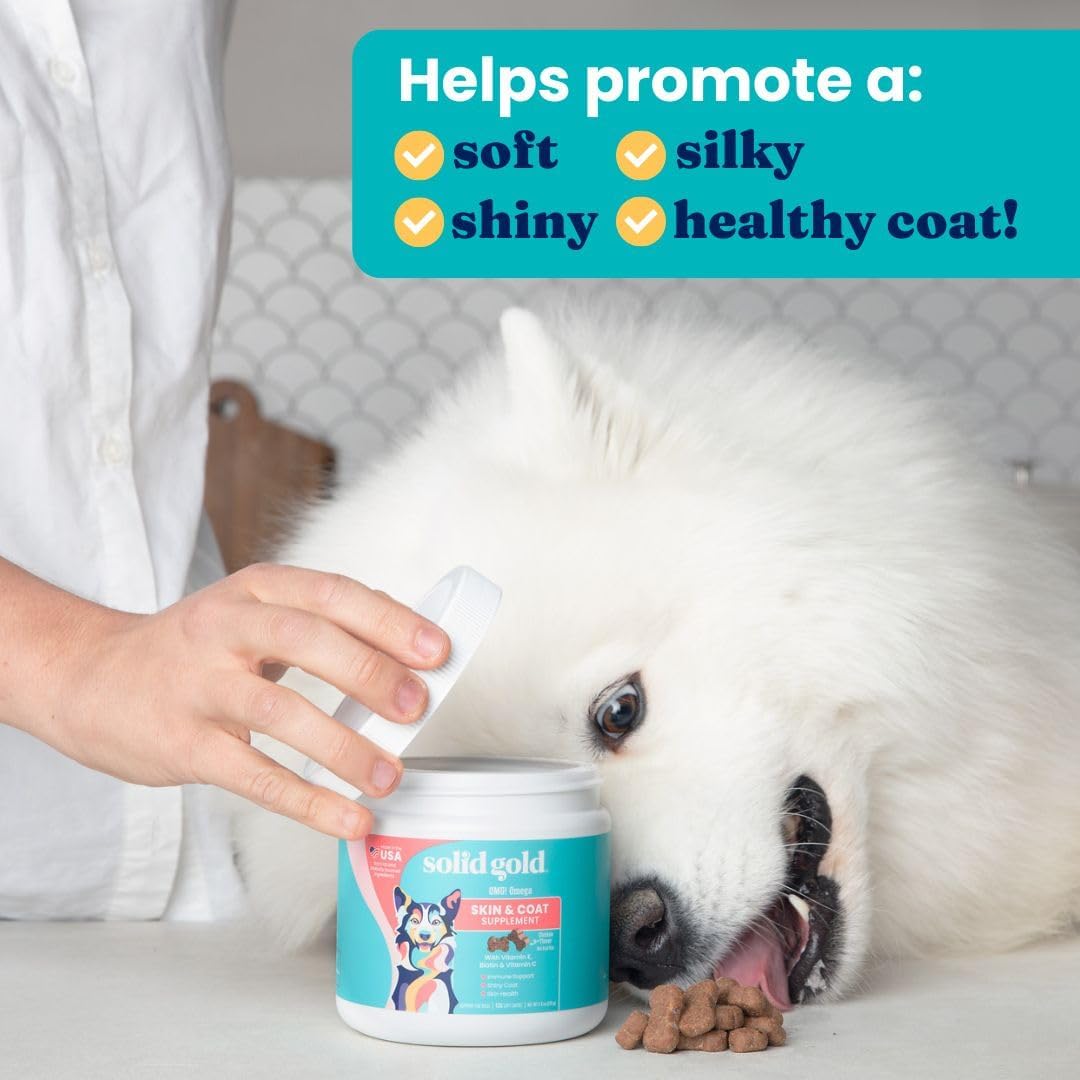 Chicken Flavored Omega Fish Oil Dog Supplement for Skin & Coat Health - Immune Support & Itch Relief Chews with Vitamin C, E, & Biotin - 120 ct