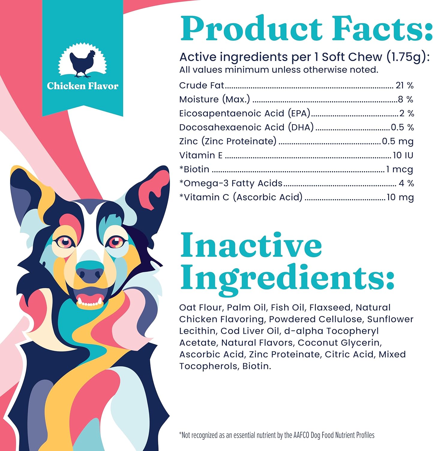 Chicken Flavored Omega Fish Oil Dog Supplement for Skin & Coat Health - Immune Support & Itch Relief Chews with Vitamin C, E, & Biotin - 120 ct