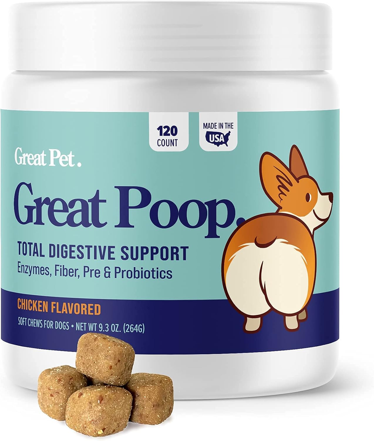 Chicken Flavored Probiotic Fiber Supplement for Dogs - Supports Healthy Gut, Firm Stool & Diarrhea Relief - Pet Soft Chews with Digestive Enzymes & Prebiotics