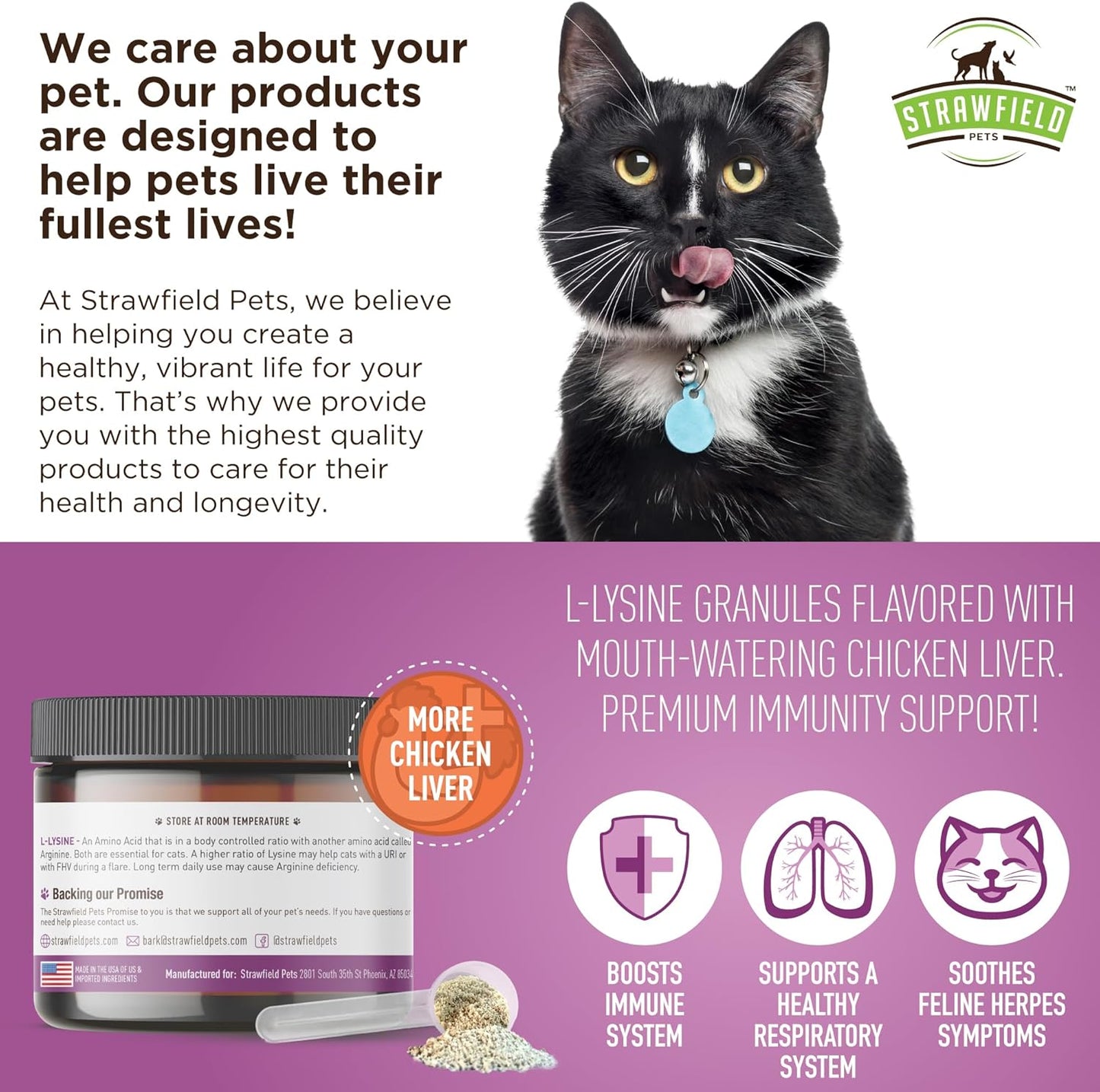 Chicken Liver Flavored L-Lysine Granules for Cats - 200g Immune Support Supplement for Cold Relief, Sneezing, Congestion, and Watery Eyes