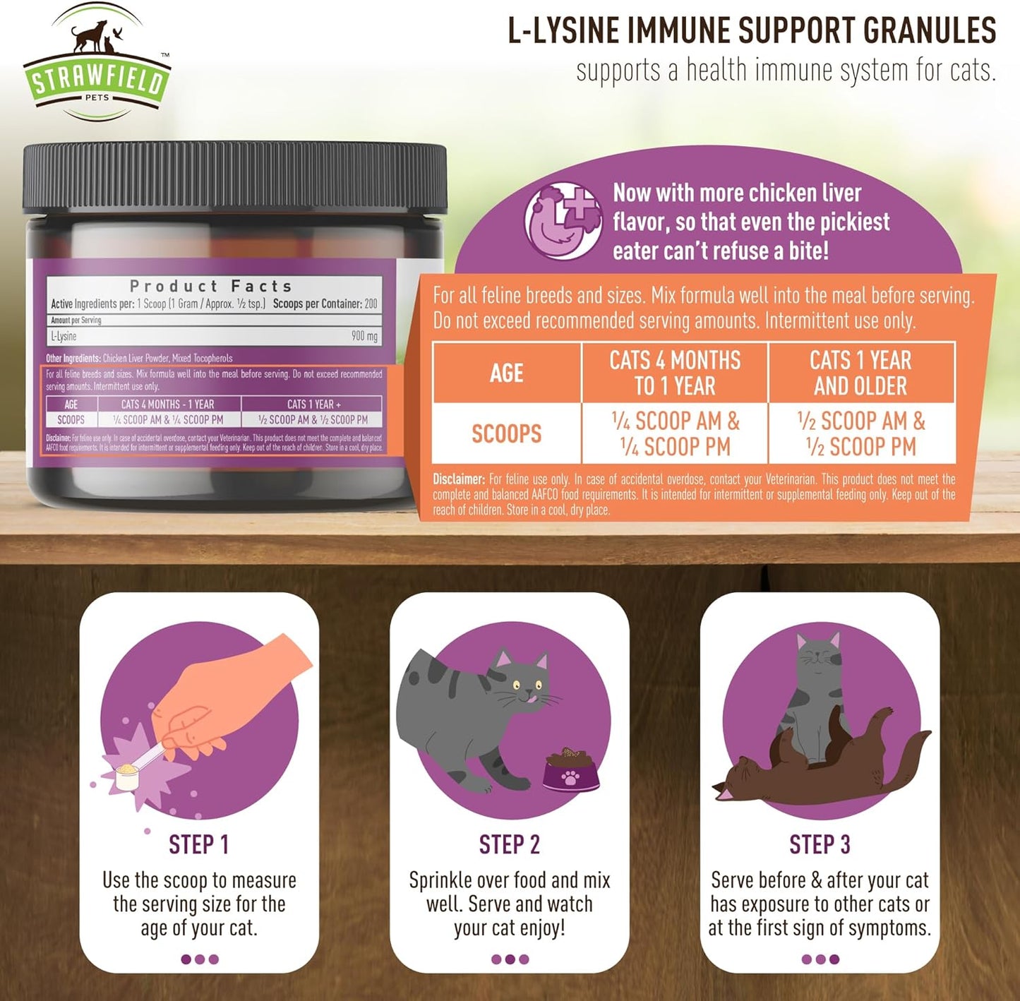 Chicken Liver Flavored L-Lysine Granules for Cats - 200g Immune Support Supplement for Cold Relief, Sneezing, Congestion, and Watery Eyes