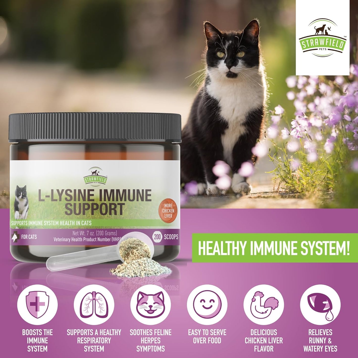 Chicken Liver Flavored L-Lysine Granules for Cats - 200g Immune Support Supplement for Cold Relief, Sneezing, Congestion, and Watery Eyes