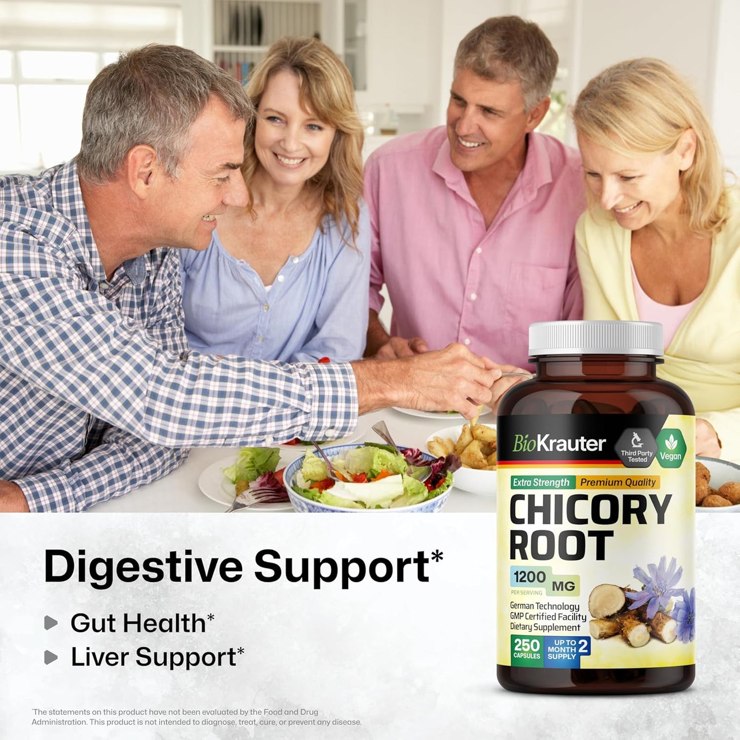 Chicory Root and Inulin Supplement - 250 Capsules of BIO KRAUTER