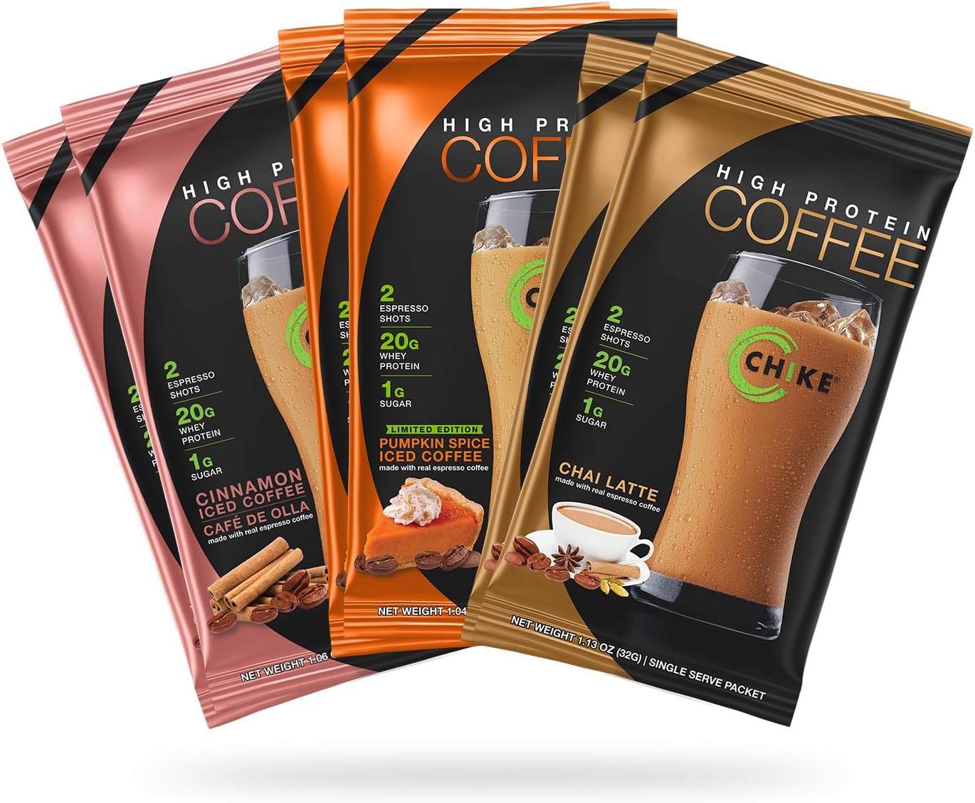 Chike Autumn Spice High Protein Iced Coffee Sampler Pack - 20g Protein, 2 Shots Espresso, Keto & Gluten Free - 6 Pack