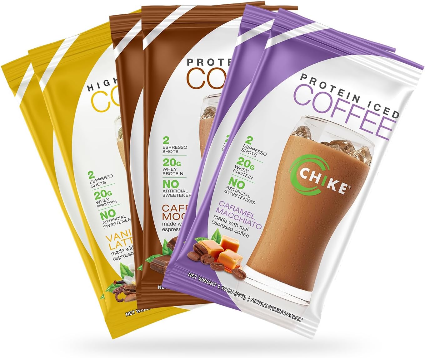 Chike High Protein Iced Coffee Sampler Pack - 20g Protein, 2 Shots Espresso, Non-GMO, Keto, Gluten Free - 6 Packets