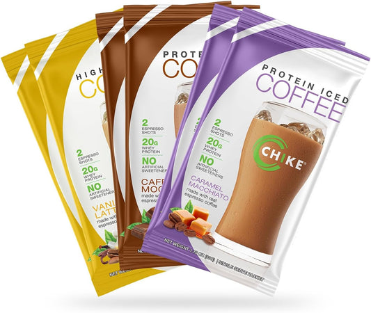 Chike High Protein Iced Coffee Sampler Pack - 20g Protein, 2 Shots Espresso, Non-GMO, Keto, Gluten Free - 6 Packets