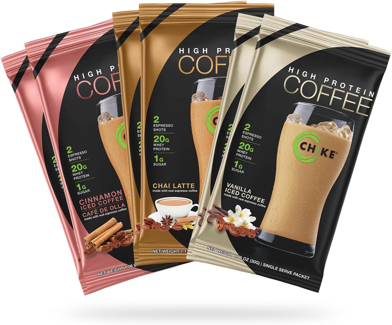 Chike Latte Love High Protein Iced Coffee Sampler Pack - 20g Protein, 2 Espresso Shots, Keto & Gluten Free - 6 Packets