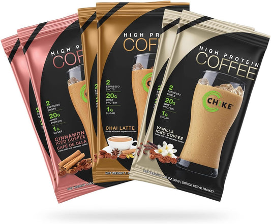 Chike Latte Love High Protein Iced Coffee Sampler Pack - 20g Protein, 2 Espresso Shots, Keto & Gluten Free - 6 Packets
