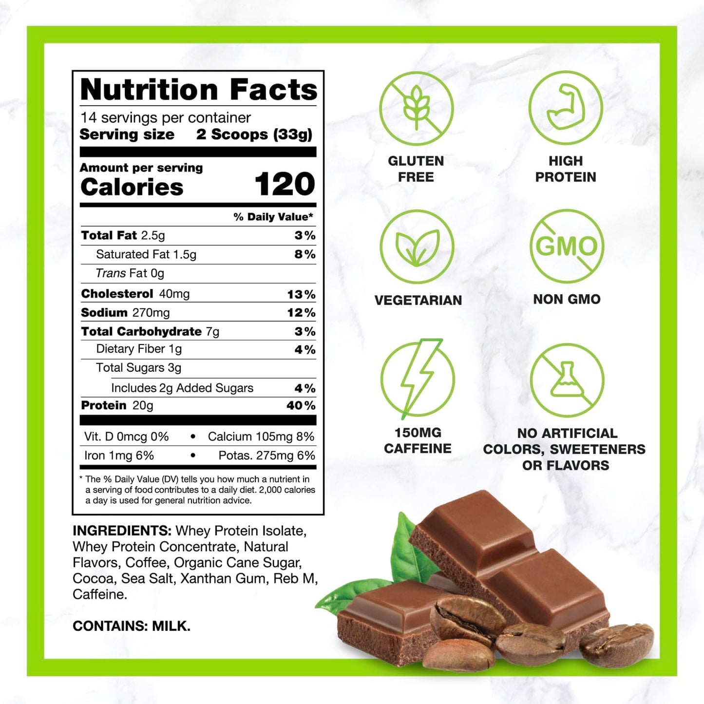 CHIKE Natural Caffe Mocha High Protein Iced Coffee - 20g Protein, 2 Shots Espresso, Non-GMO, Keto & Gluten Free - 14 Servings