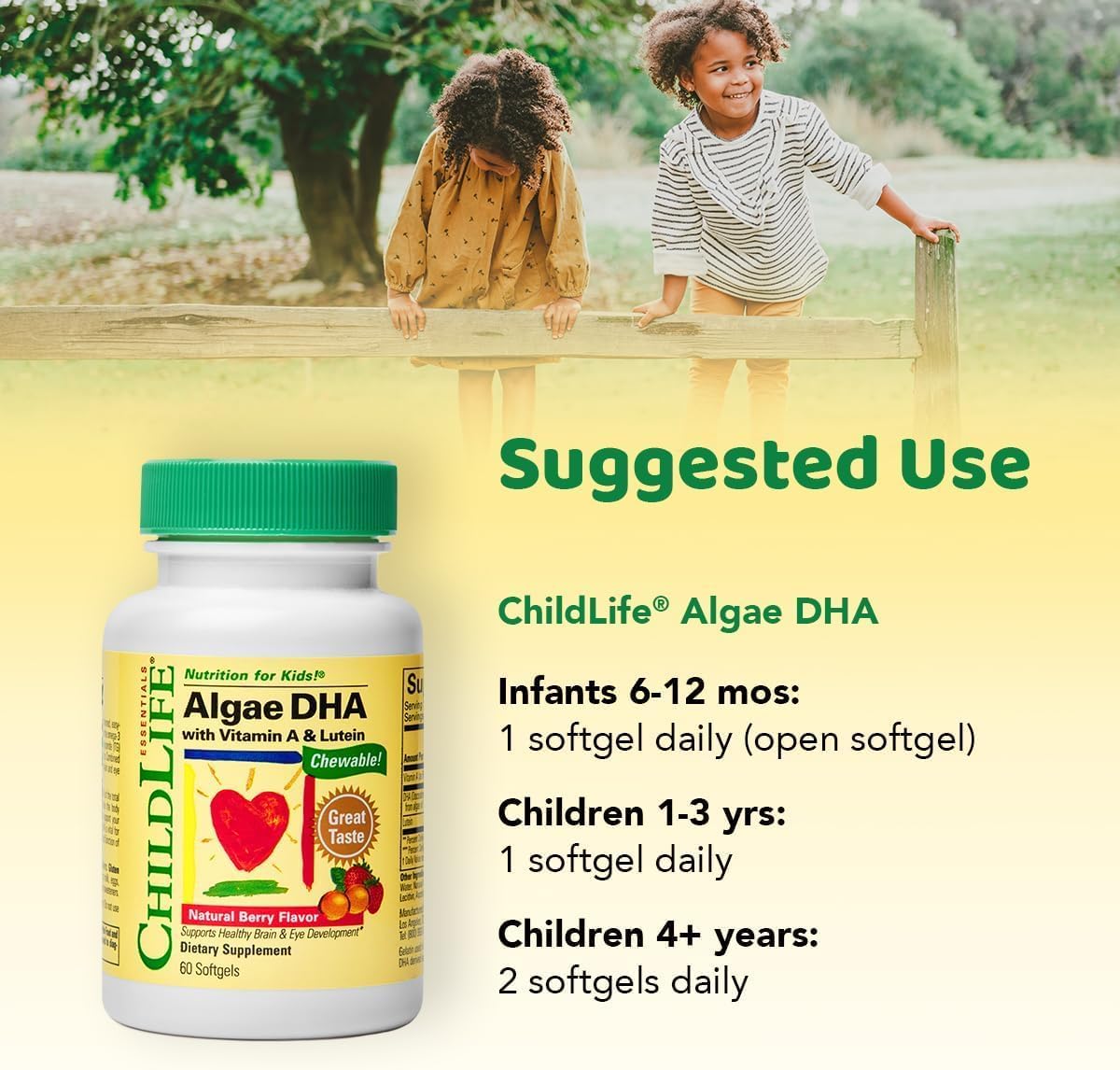 ChildLife Essentials Algae DHA - Omega 3 Supplement for Kids - Fish Oil Alternative - Algae Oil for Toddlers & Children - Berry Flavor, 60 Softgels