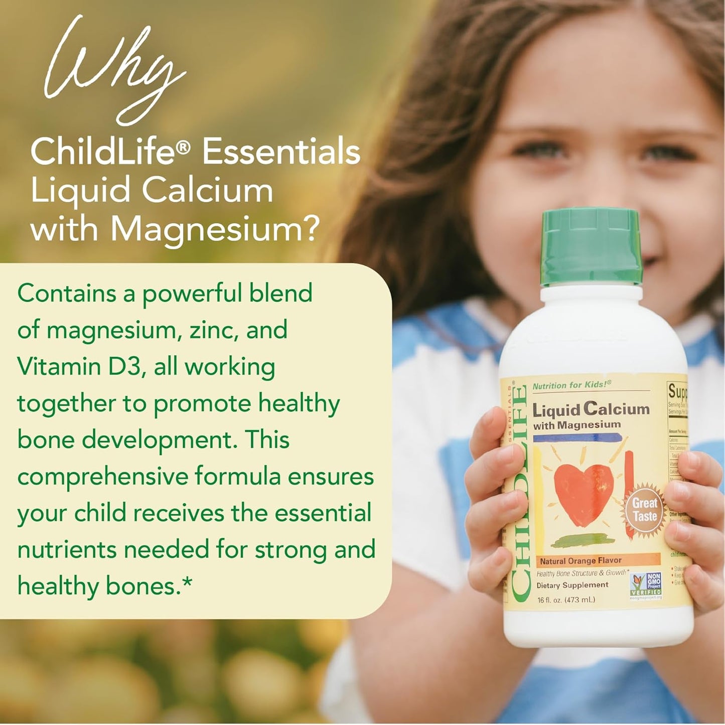 ChildLife Essentials Liquid Calcium Supplement with Magnesium, Zinc, and Vitamin D3 - Orange Flavor, 16 fl oz - Kids Baby Calcium Formula