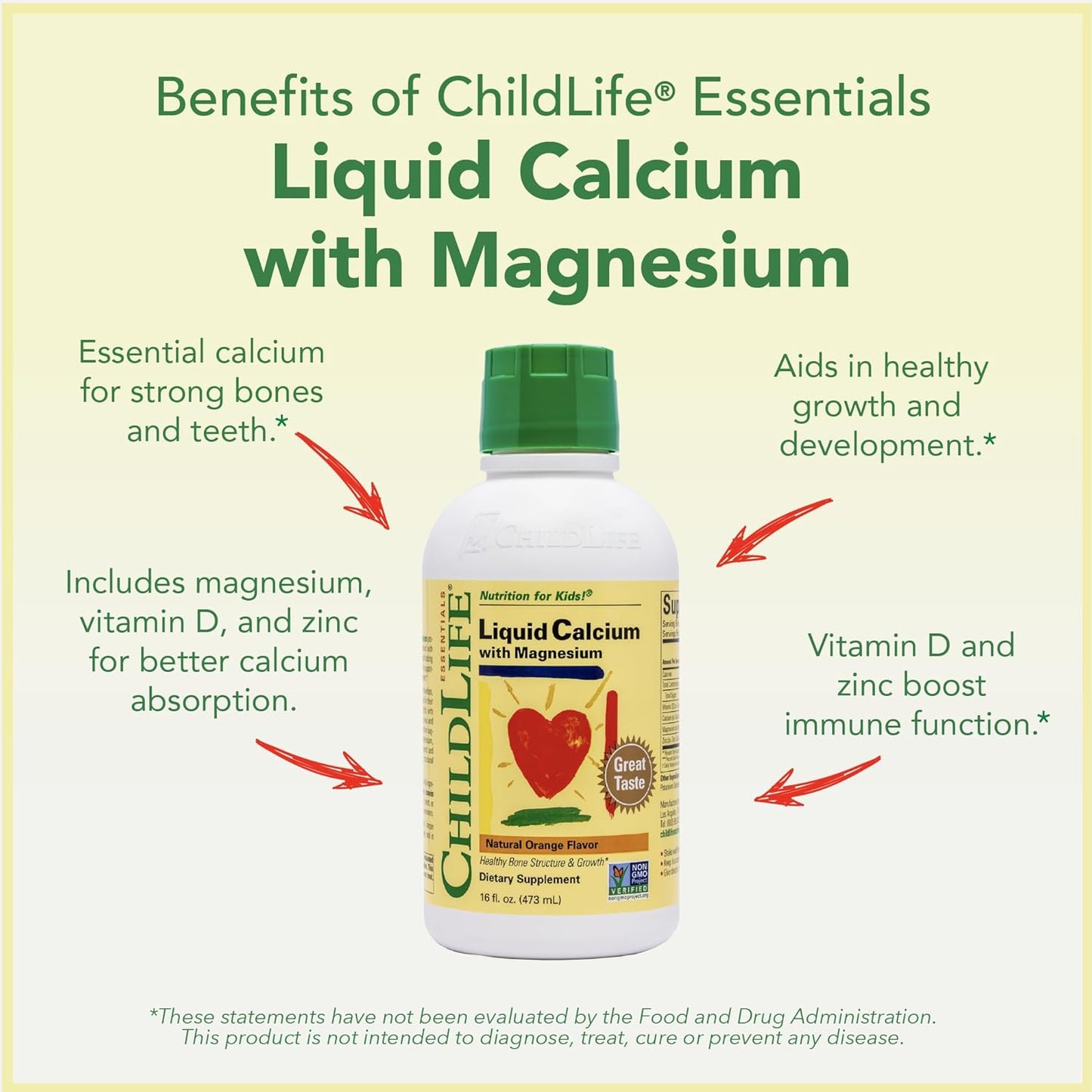 ChildLife Essentials Liquid Calcium Supplement with Magnesium, Zinc, and Vitamin D3 - Orange Flavor, 16 fl oz - Kids Baby Calcium Formula