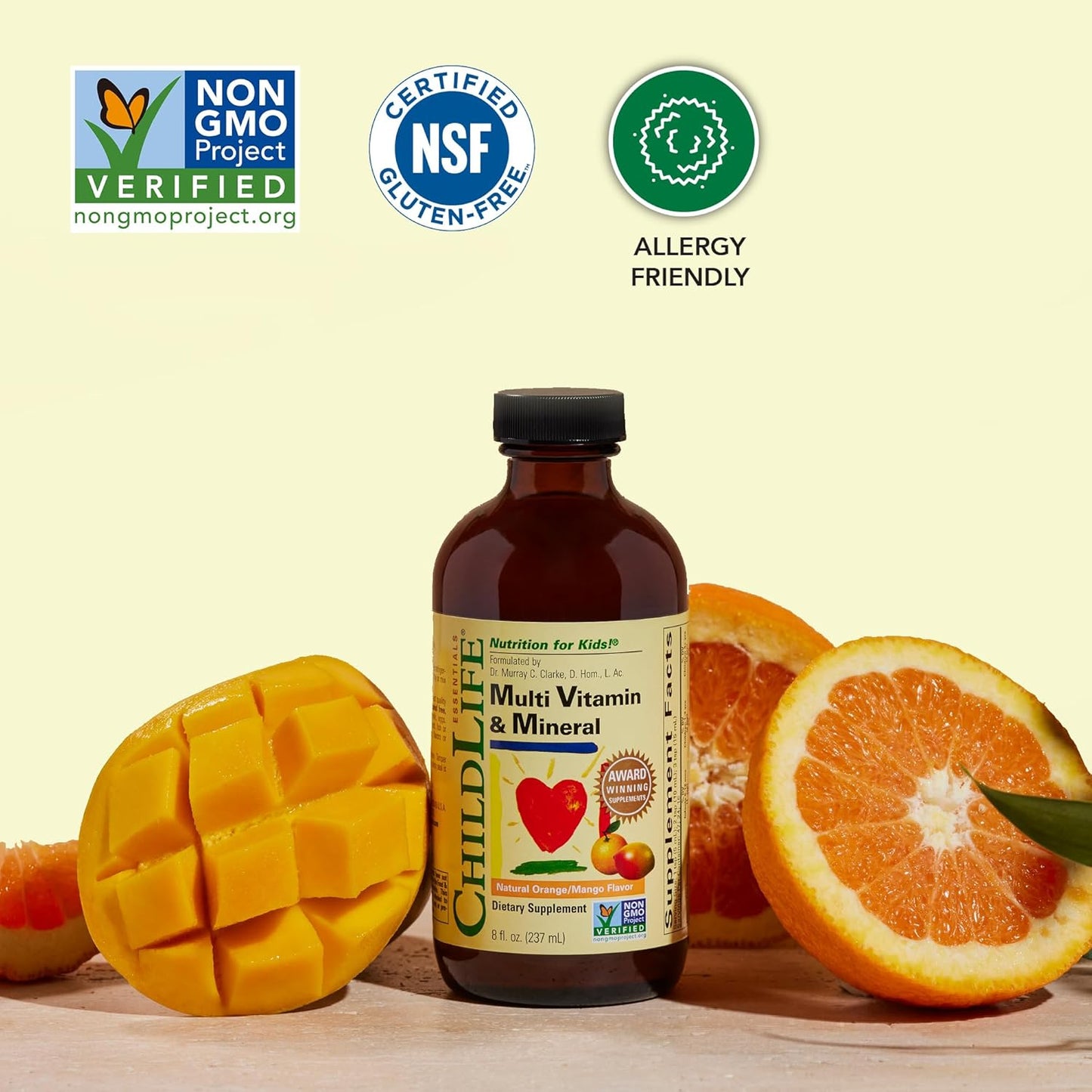 ChildLife Essentials Liquid Multivitamin for Kids - Natural Orange & Mango Flavor - 8 Fl Oz (Pack of 3) - Kids Vitamins & Minerals - Toddler & Baby Multivitamin