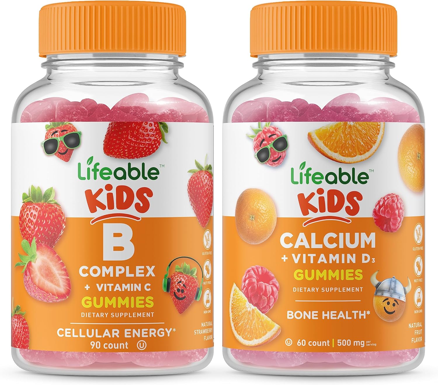 Children's B Complex and Calcium with Vitamin D Gummies Bundle - Delicious Vitamin Supplement, Gluten Free, GMO Free, Chewable Kids Gummy