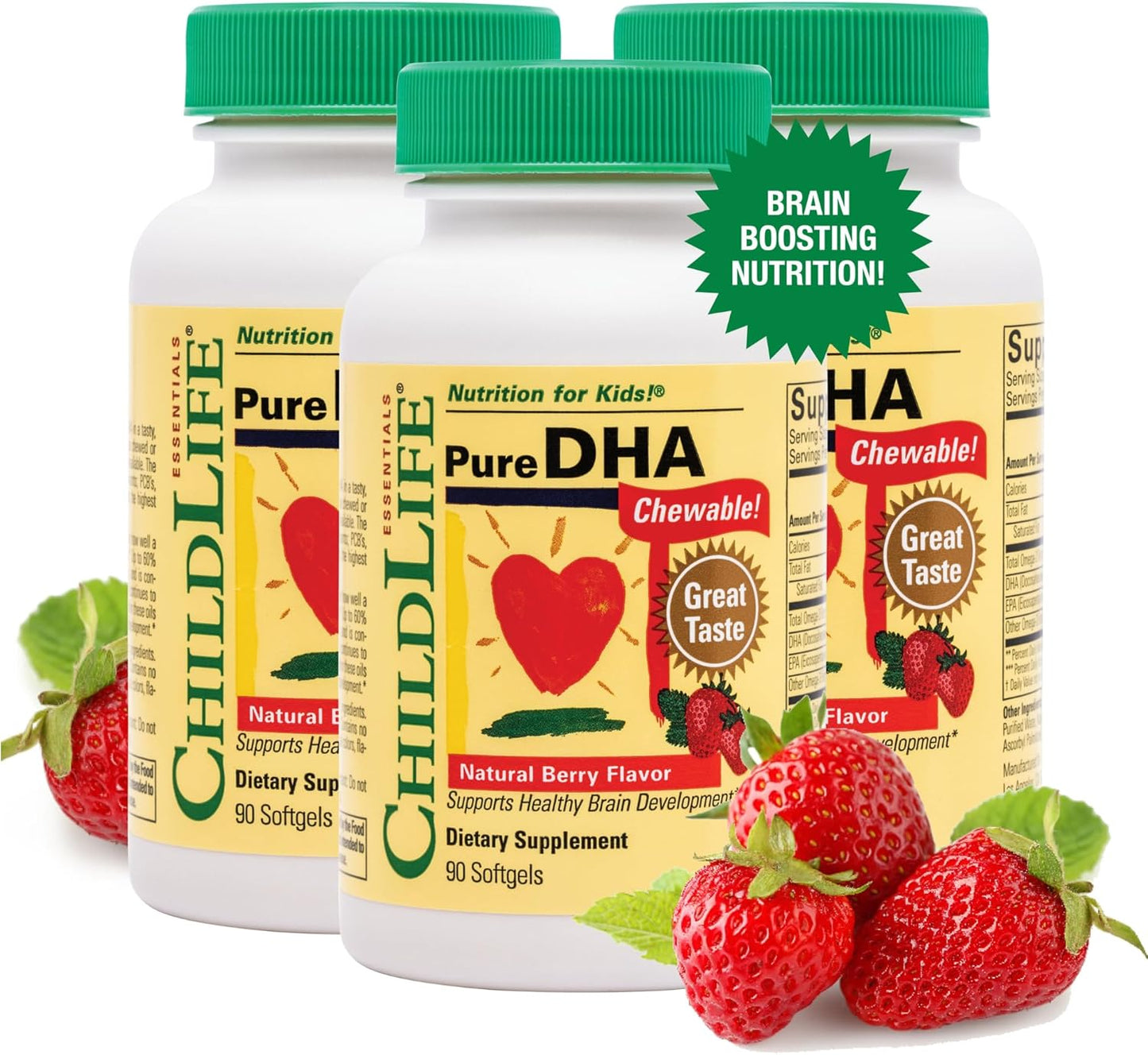 Children's DHA Omega-3 Supplements - Pure DHA & EPA Fish Oil Softgels for Kids, Chewable Children's DHA, Baby DHA, Gluten-Free, Natural Berry Flavor, 90 Softgels x 3 Pack - BoostGo Australia