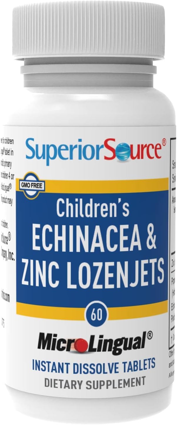 Children's Echinacea & Zinc Lozenges for Healthy Immune System - 60 Quick Dissolve Tablets - Non-GMO - Supports Cold Recovery