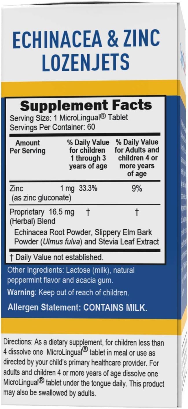Children's Echinacea & Zinc Lozenges for Healthy Immune System - 60 Quick Dissolve Tablets - Non-GMO - Supports Cold Recovery