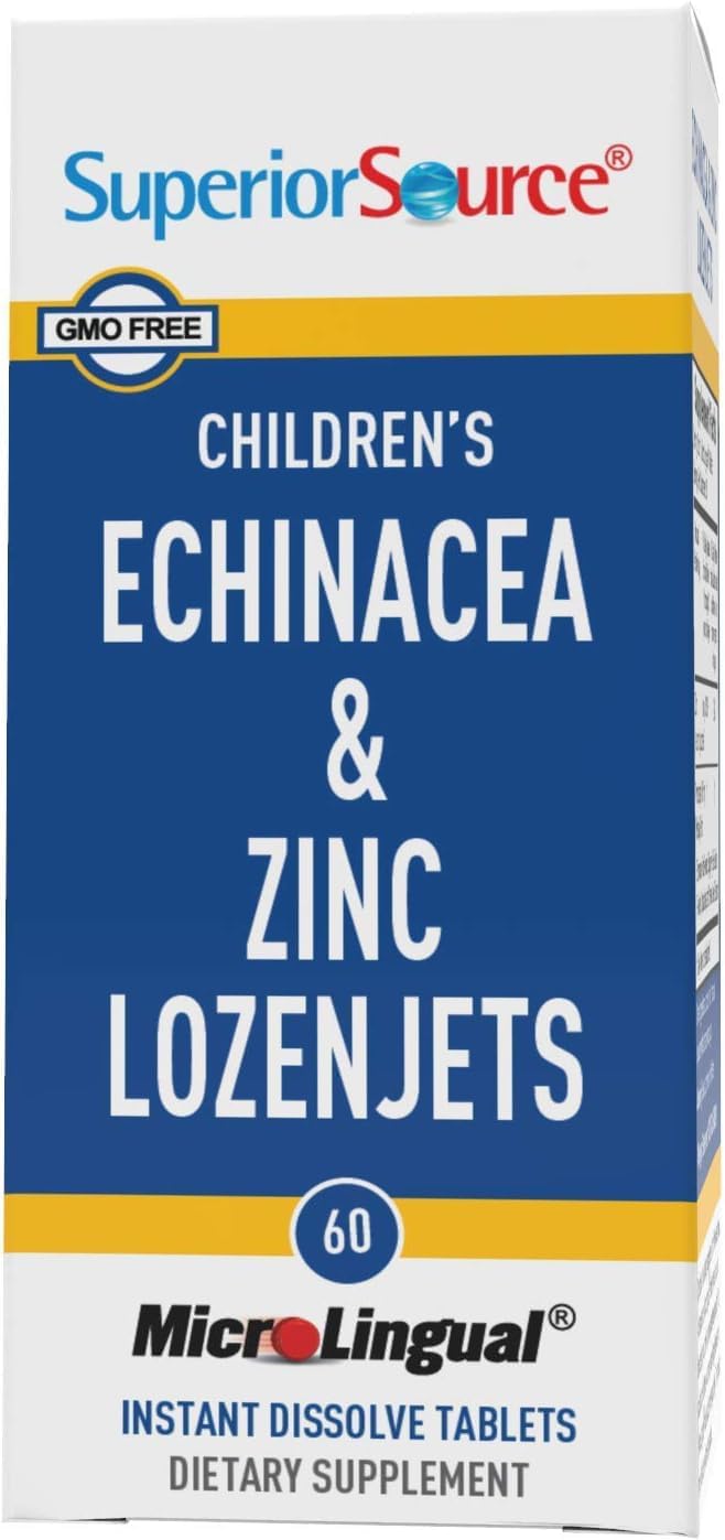 Children's Echinacea & Zinc Lozenges for Healthy Immune System - 60 Quick Dissolve Tablets - Non-GMO - Supports Cold Recovery