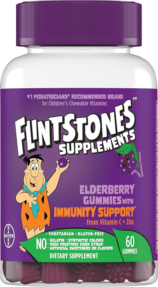 Children's Elderberry Gummies with Vitamin C & Zinc for Immune Support, Flintstones Multivitamin, Gluten Free, 60 Count - BoostGo Australia