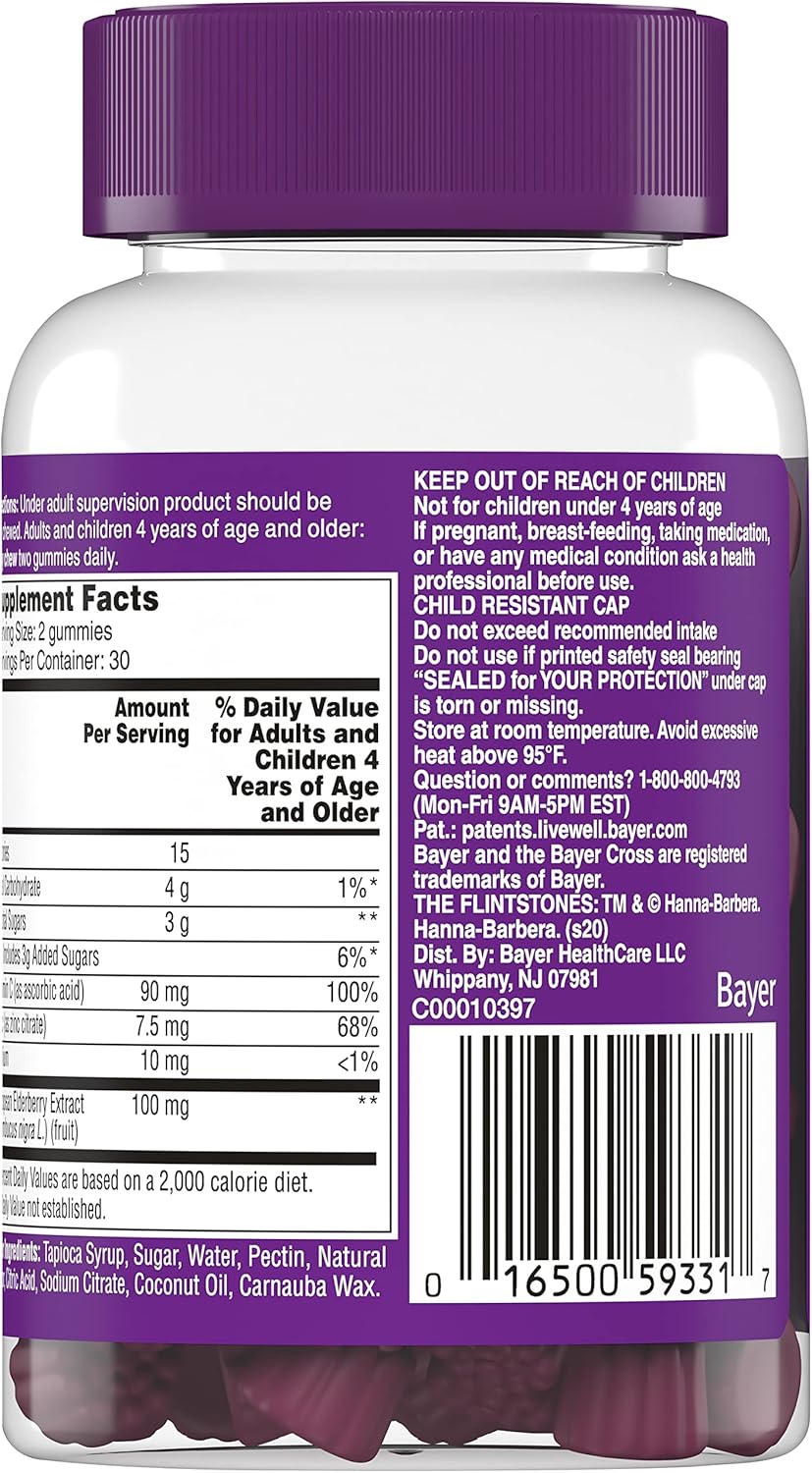 Children's Elderberry Gummies with Vitamin C & Zinc for Immune Support, Flintstones Multivitamin, Gluten Free, 60 Count - BoostGo Australia