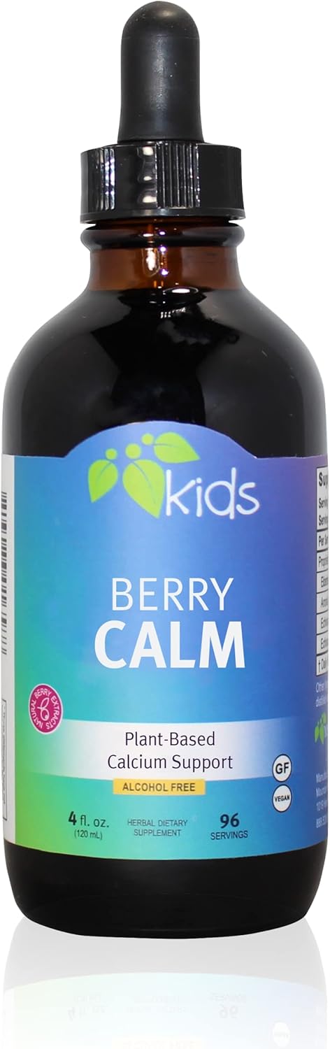 Children's Herbal Calcium Supplement with Berry Flavor for Strong Bones & Teeth | Improves Focus & Relaxation | 4 Oz Bottle