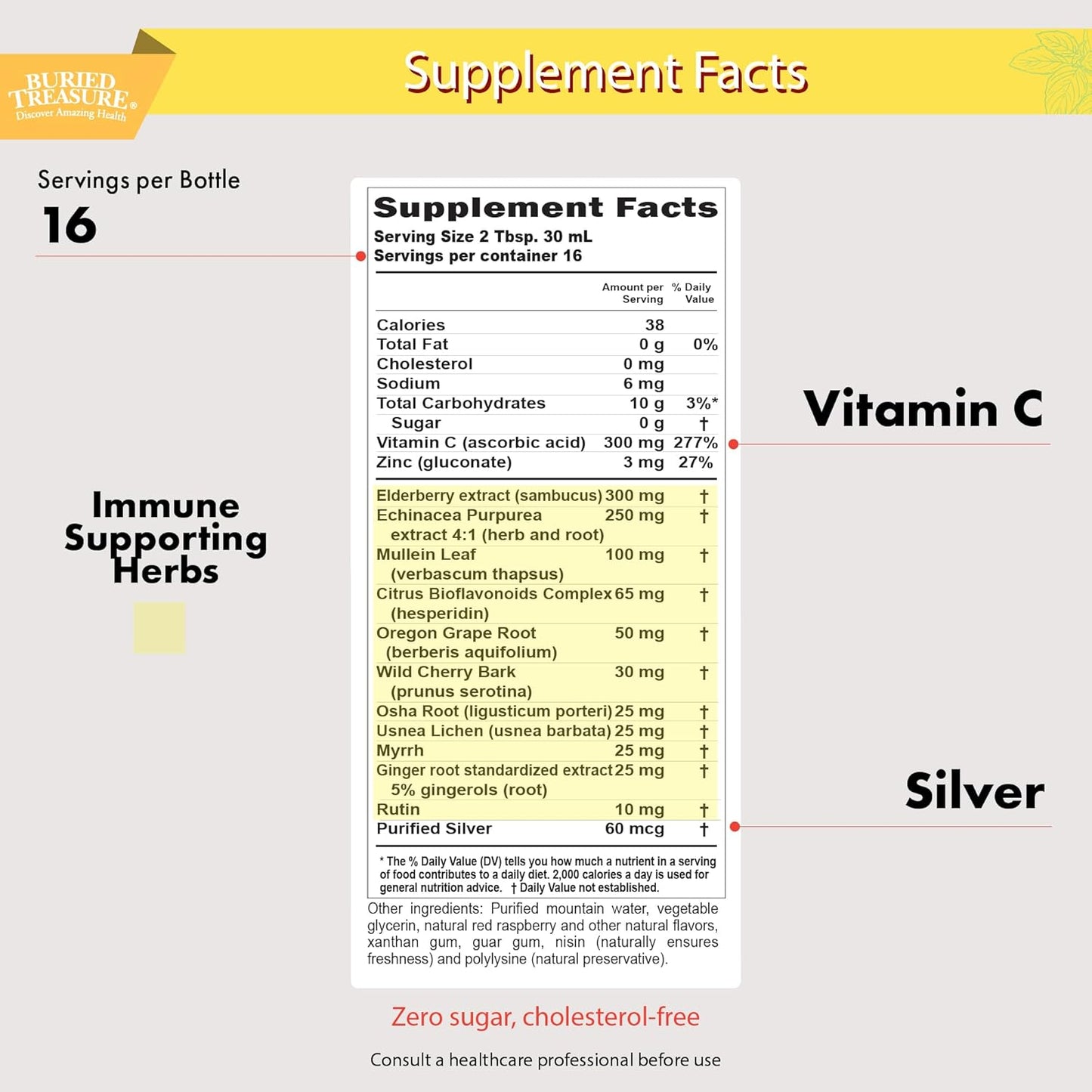 Children's Immune Support Liquid Supplement with Elderberry, Vitamin C, Zinc, Echinacea - 16 Servings, 16oz - No Added Sugar