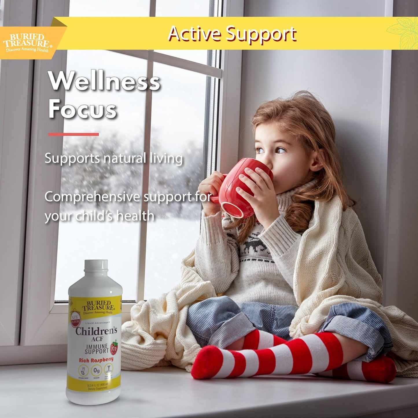 Children's Immune Support Liquid Supplement with Elderberry, Vitamin C, Zinc, Echinacea - 16 Servings, 16oz - No Added Sugar