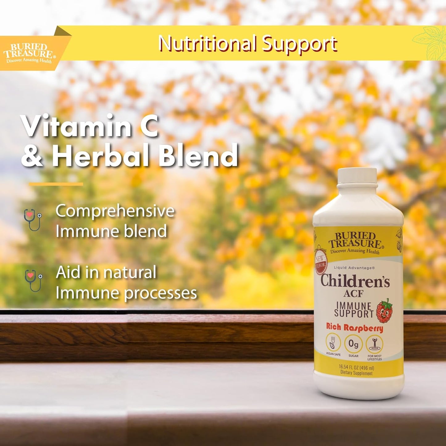 Children's Immune Support Liquid Supplement with Elderberry, Vitamin C, Zinc, Echinacea - 16 Servings, 16oz - No Added Sugar