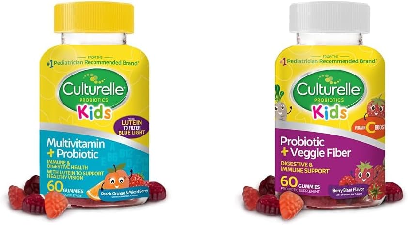 Children's Probiotic Gummies with Peach-Orange & Mixed Berry Flavors - Daily Digestive Support for Kids - 60 Count
