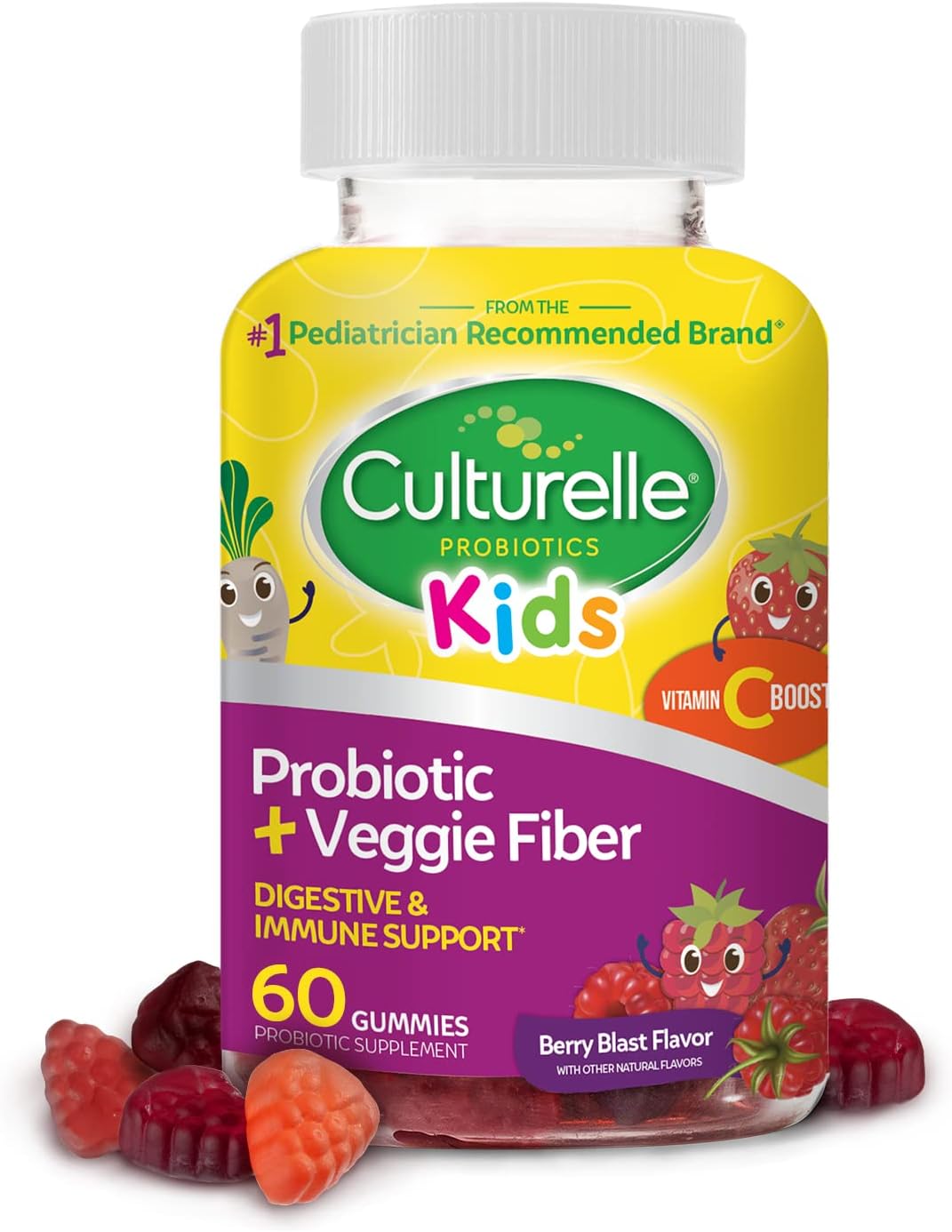 Children's Probiotic Gummies with Peach-Orange & Mixed Berry Flavors - Daily Digestive Support for Kids - 60 Count