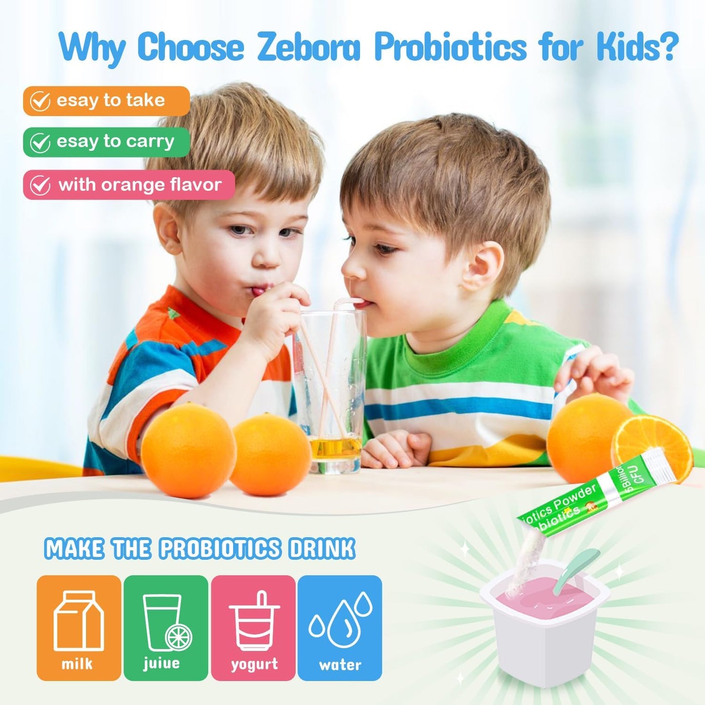 Children's Probiotic & Prebiotic Powder for Digestive & Immune Support, Ages 3+, Non-GMO, Gluten-Free, 30 Packets, 5 Billion CFUs