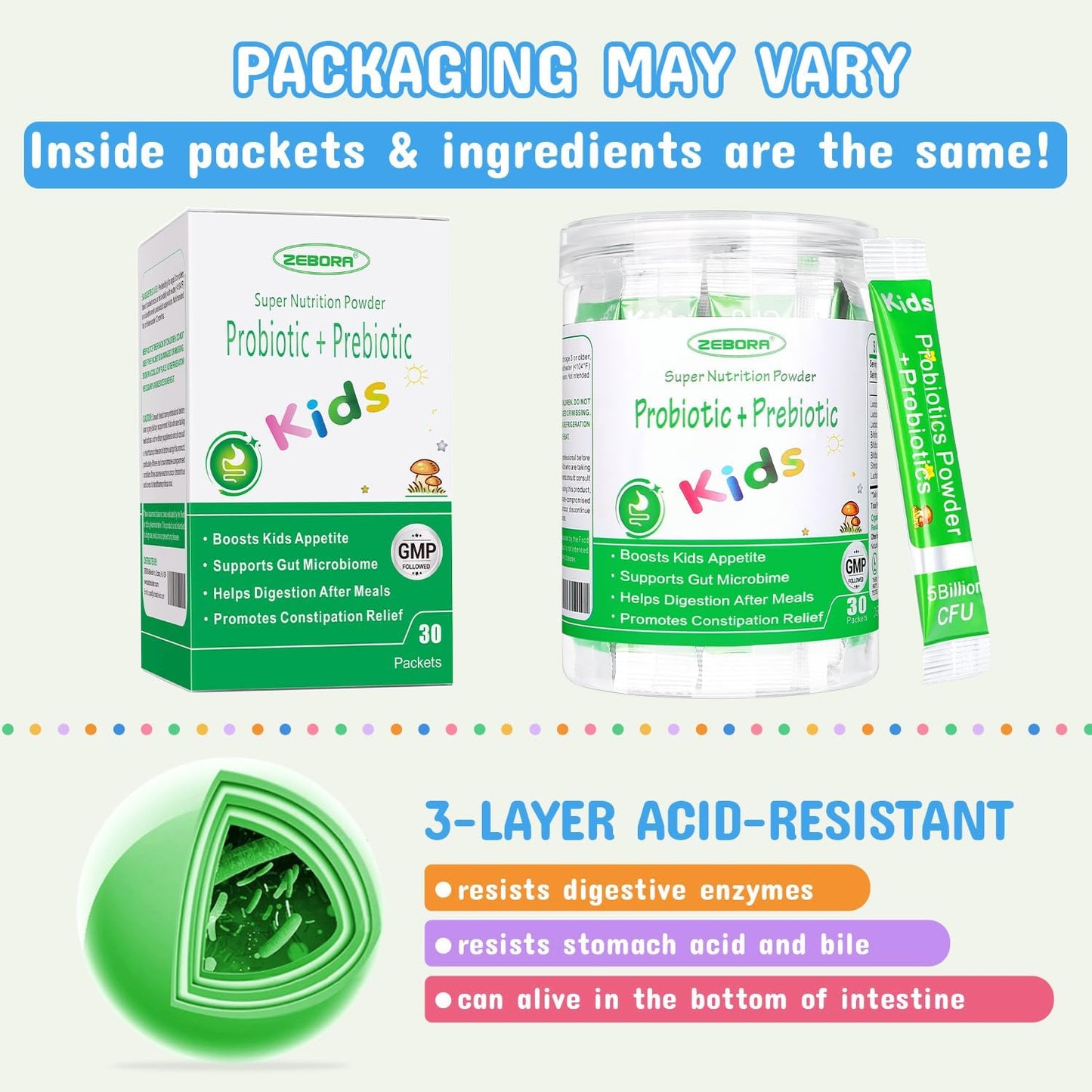 Children's Probiotic & Prebiotic Powder for Digestive & Immune Support, Ages 3+, Non-GMO, Gluten-Free, 30 Packets, 5 Billion CFUs