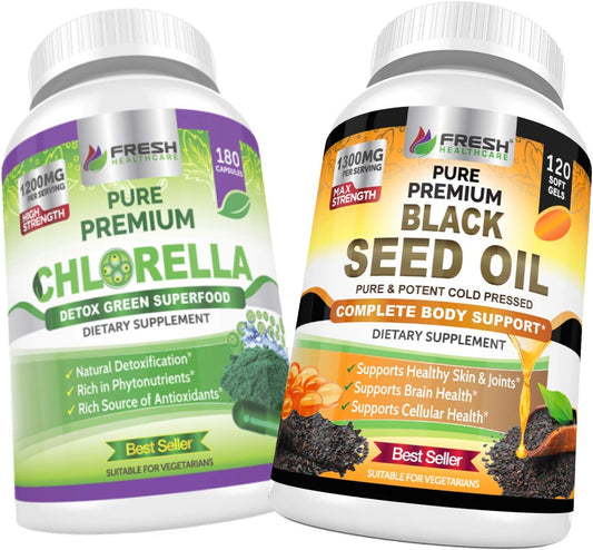 Chlorella and Black Seed Oil Bundle for Fresh Healthcare Support
