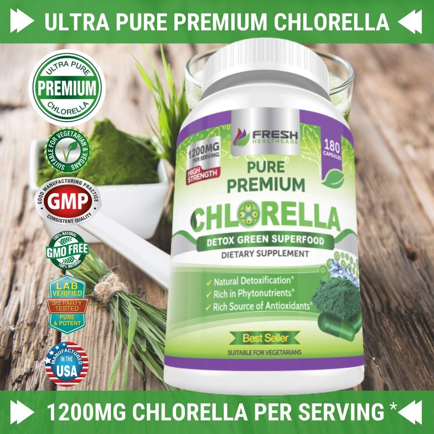 Chlorella and Vitamin D3 10,000 IU Bundle by FRESH HEALTHCARE for Immune Support and Overall Wellness